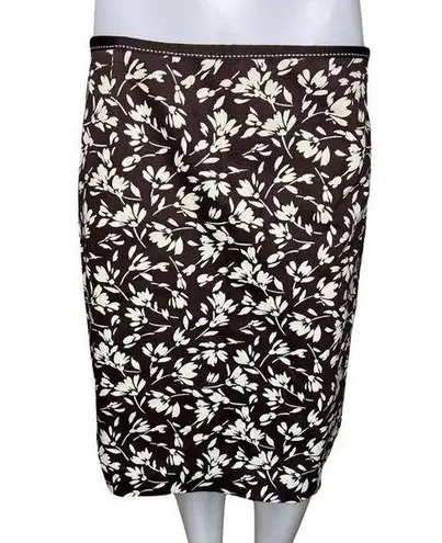 Ralph Lauren Lauren  Skirt Women 4 Petite Brown White Floral Flower Pencil Preppy