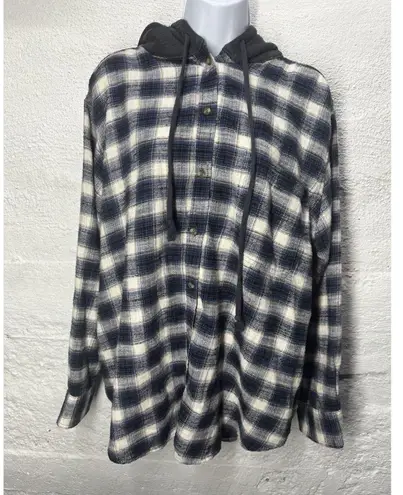 American Eagle Flannel Button Up Shirt Women's XL Hooded Plaid Blue! Blue