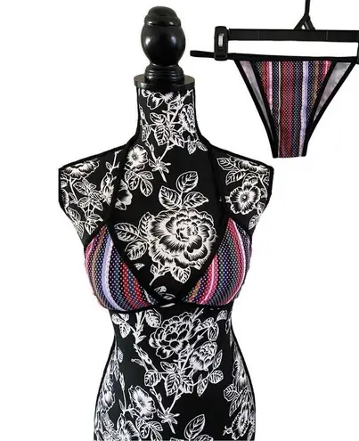 Nwot 2 Pc Padded String Bikini Set Swim Swimsuit Swimwear Stripes Boho Summer Bo Blue Size L