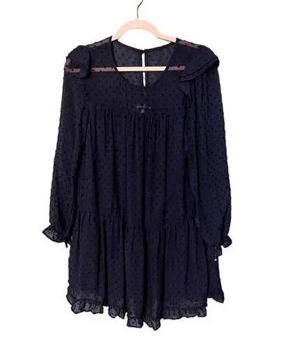 Crystal Doll Clip Dot Mini Dress with Ruffles and Long Sleeves Sheer Polka Dot