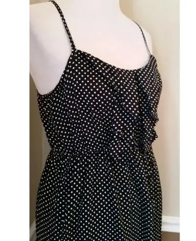Modcloth Fun2Fun Black with White Polka Dots Ruffle Racerback Summer Sundress Size M