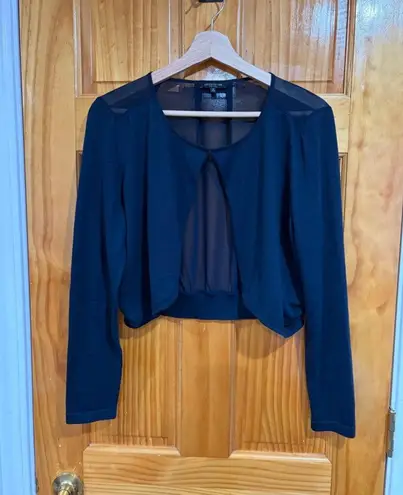 Lafayette 148 Sheer Panel Cropped Cardigan Silk Blend Blue Long Sleeve Size M Size M
