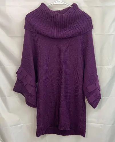 Alfani women's thick knit purple cowl neck ruffle wool loose relaxed sweater M Size M