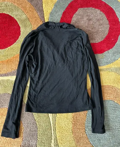 y2k 90’s style Vintage Retro Black Stretch Dressy Floral Sequin Long Sleeve Top