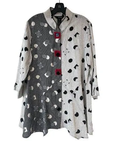 Ali Miles Womens M Tunic Blouse Top Geometric Lagenlook Black Size M