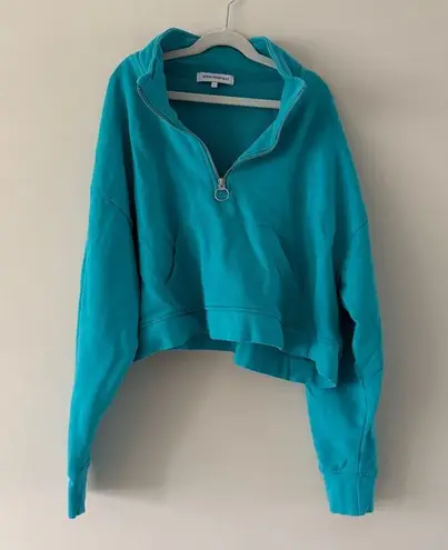 We Wore What cropped teal quarter zip