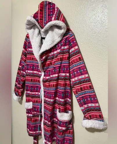Cozy Holiday Time Hooded Fleece Robe Pink Size 2X
