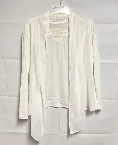 Promod White Gauzy Open Front Cardigan Size Small