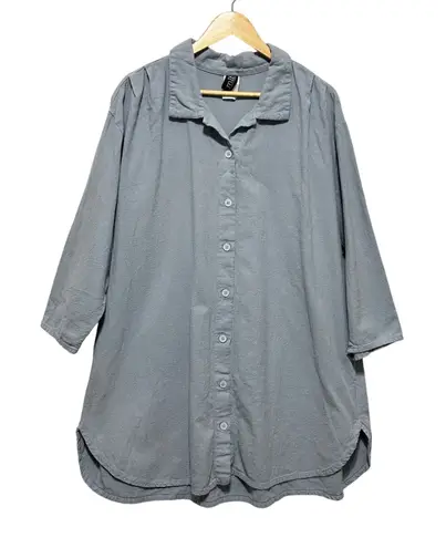 MiB Women Tunic Top 2X Slate Blue Button Front Textured Cotton Lagenlook Coastal