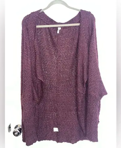 Mittoshop Sz S Asymmetrical Trim Layer Flare Chunky Knit Red Plum Color Cardigan