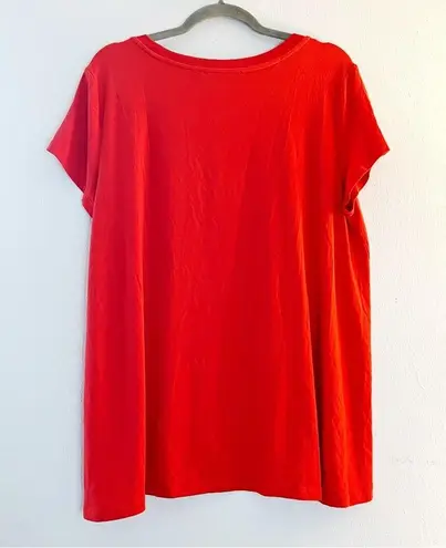 H by Halston Tee Bright Orange Scoop Neck Short Sleeves Side Slit Tee Sz L EUC