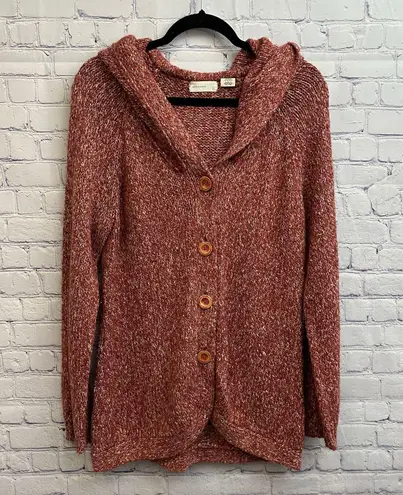 Sleeping On Snow Chunky Knit Red Hooded Cardigan Large Button Down Anthropologie - Image 1