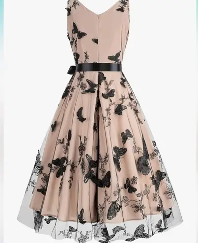 NWT 1950s Dress Vintage Elegant Butterfly Lace Cocktail Party Midi Dress Formal Black Size XXL