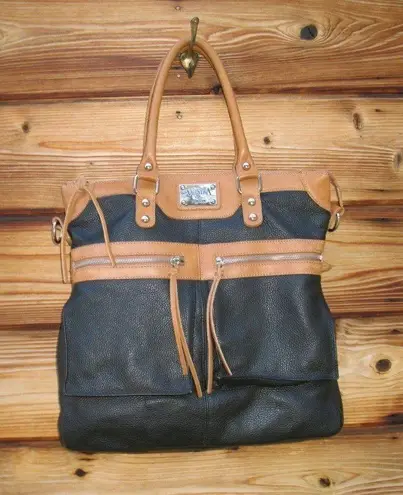 Vintage Valentina Pebbled Leather Two Tone Bag Black