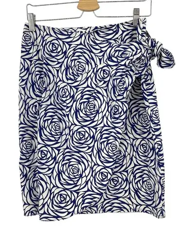 Boden Rose Printed Navy Blue White Sarong Side Tie Pencil Skirt Size US 6R