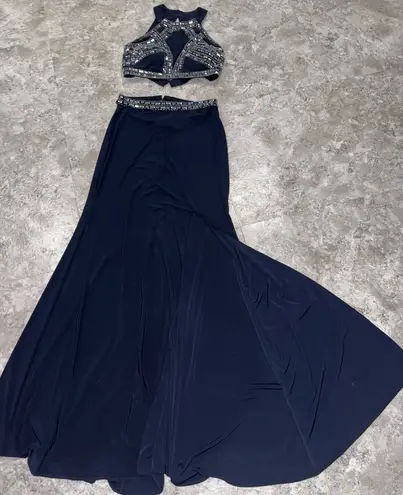 Blondie Nites Elegant Navy Evening Gown with Embellished Waist/ prom dress