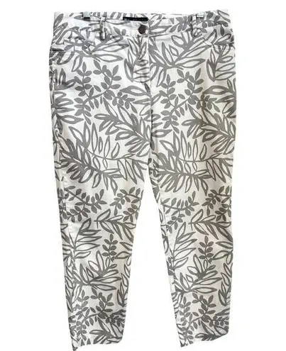 Elliott Lauren Leaf Print Pants Sz 8 Cropped Resort Chic Botanical White Gray