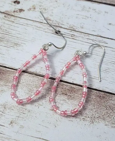 Vintage Earrings for Pierced Ears Pink Beaded Dangle