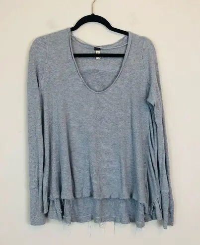 Free People We the Free | Gray Boxy Fit Long Sleeve Waffle Knit Top Size Small