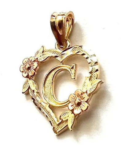 Tehrani Jewelry 14k solid gold Initial C heart Charm | letter C Charm | Birthday gift | Initial Necklace | Mother's Day | Mother's Day gift |