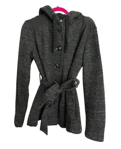 Sebby  Womens Dark Gray Heathered Hooded Button Pea Coat Size Large