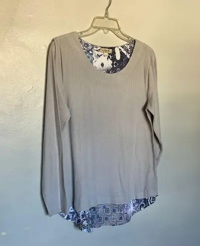 One World V-Neck Top Purple Grey Large