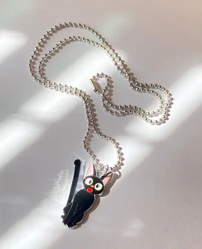 Handmade kawaii cute y2k 90’s black cat ballchain necklace ❤️