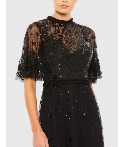 Mac Duggal Black Embellished Illusion High Neck Mini Dress 6 NEW