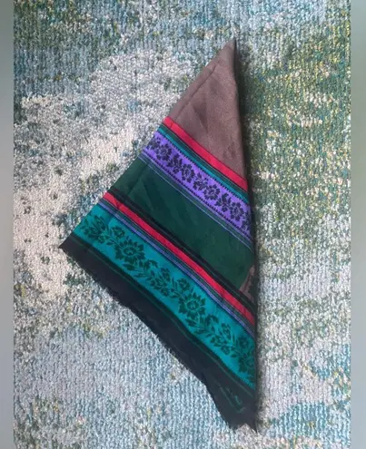 Vintage 70s Glentex color block fringe large square scarf