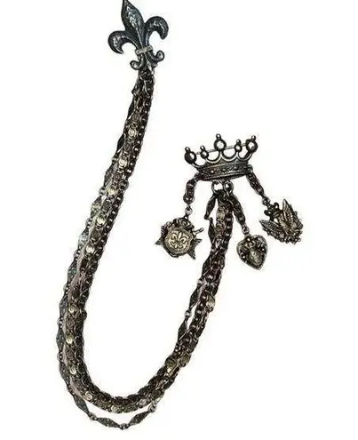 Antique Victorian Golden Cloak/Cape Chain Chatelaine Fleur De Le Crown Brooch Gold