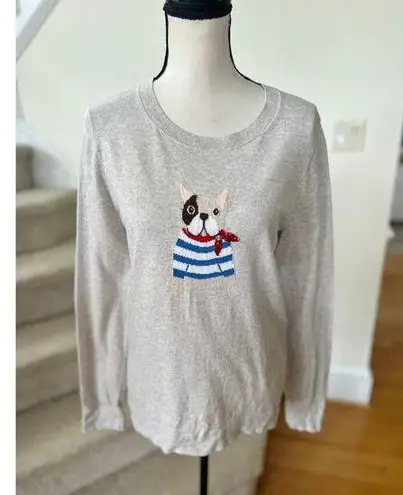 J.Crew Factory Light Grey Frenchie Bulldog Sequin Scarf Sweater Gray Size M