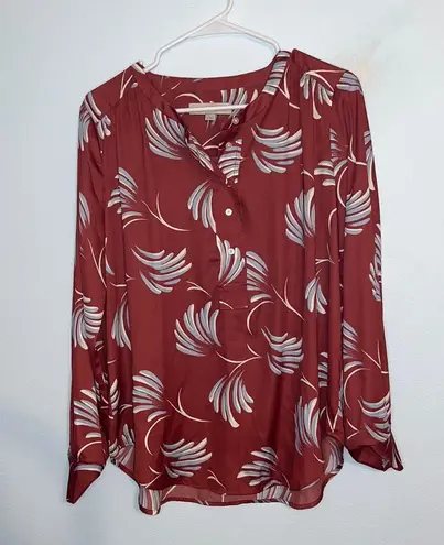 The Loft Women’s dark rust red with blue long sleeve blouse