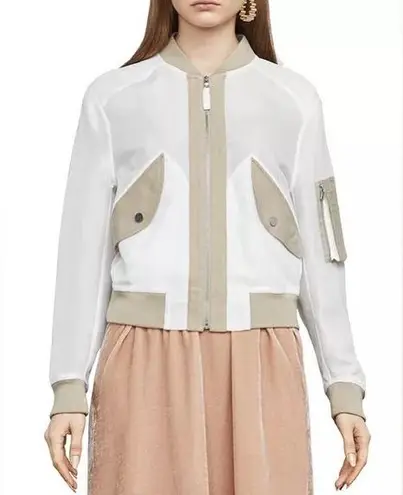 BCBGMAXAZRIA  Hugh Mesh Bomber Jacket Beige/White Size XXS NEW