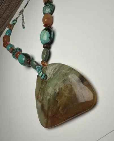 A. V. Max Stone Pendant Beaded Necklace Semi Precious Stones / Turquoise Etc