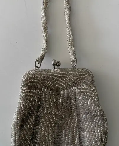 Vintage 50’s Kiss Lock Silver Beaded Clutch Handbag Made in Korea