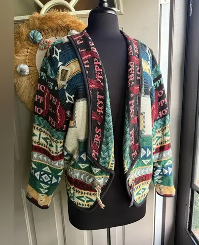 Vintage 90s Kokopelli western motif bolero tassel jacket, size large Black