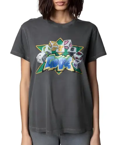 Zadig & Voltaire Womens Streetwear Punk Zoe Core Love Strass Graphic T-Shirt S
