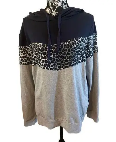 Hem & Thread  Leopard Print Pullover Hoodie Sweatshirt Sz XL