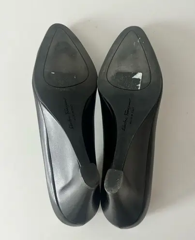Salvatore Ferragamo Fondente Black Wedge Pump Heels Napa Calf Leather Size 8.5