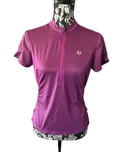 Pearl Izumi  Women Cycling Jersey Short Sleeved Zip Up Purple Striped Medium