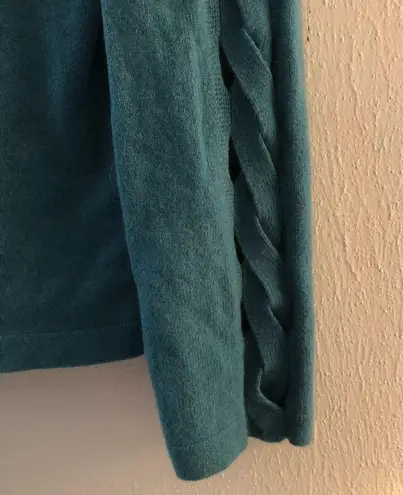 Elie Tahari Cashmere Sweater Teal Braided Sleeve Boat Neck GUC Sz S (?) See Dsx