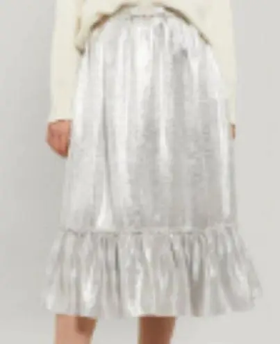 Shrimps Pearl Belt Metallic Midi skirt In Silver Size 8