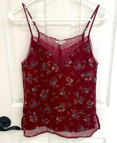 One Hart Eyelash Lace Tank Cami Dark Red Floral Women’s Size XS
