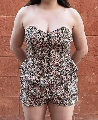 Floral Print Strapless Romper Size L