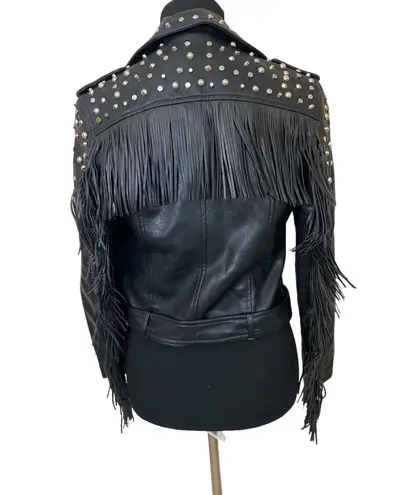 Vigoss Black Studded Fringe Moto Jacket