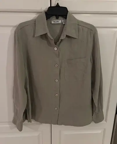 Units Women's Medium Green 100% Linen Long Sleeve Button Up Shirt Top