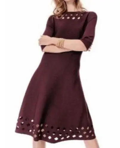 Nic+Zoe Dress Time Out Twirl 3/4 Sleeve Knit Cut Out Dress in Wine Sz M NWT