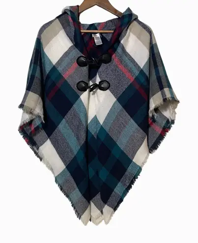 Mixit · One Size · Plaid Hooded Poncho Cape · Toggle Fringe Wrap Outlander Style