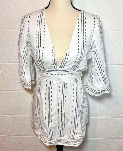 After Market White and Blue Plunge Neck Backless Mini Dress Size Small