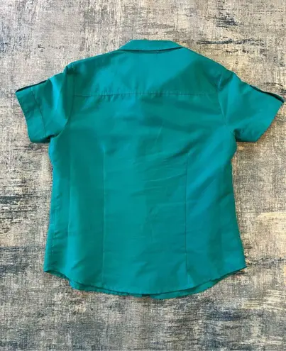 Joanna Vintage Teal Short Sleeve Button Down Shirt Small